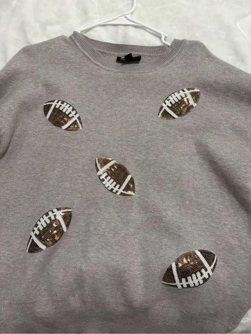 Gray Football Sequin Sweatshirt - Casual Top - Picture 3 of 5